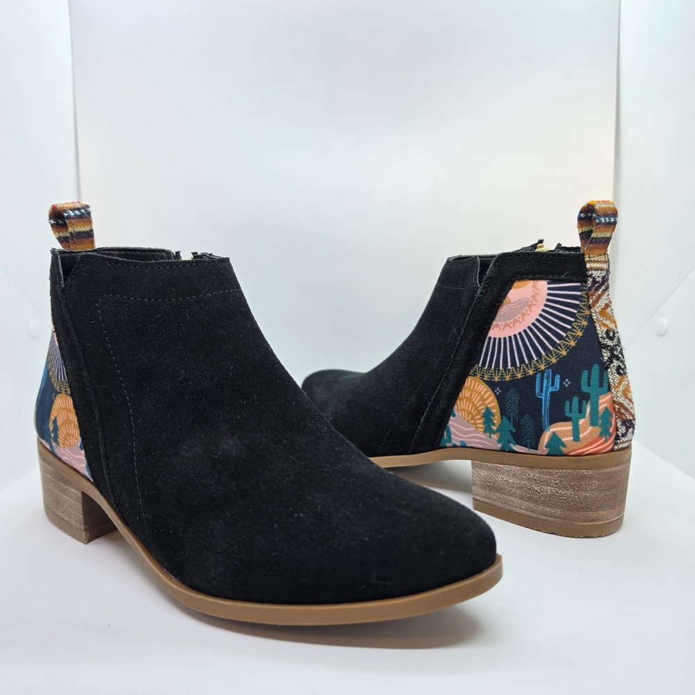 Inkkas Desert Suede Ankle Boots Black Southwestern Print Booties Womens 7 38